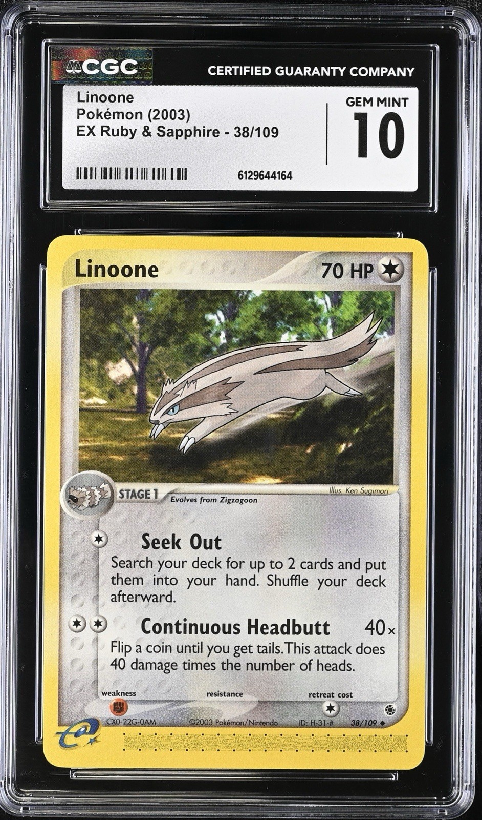 CGC 10 GEM MINT Linoone 38/109 EX Ruby & Sapphire Vintage 2003 Pokemon