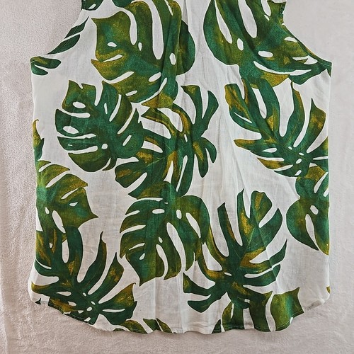 Joie Leinen Top XL Weiß Grün Monstera Blatt Küstenknopf Leinen Ärmellos Neu - Bild 11 von 13
