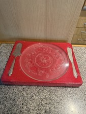 Clear Glass Platter with Cake Server and Spreader/Knife Vintage Retro 1970s