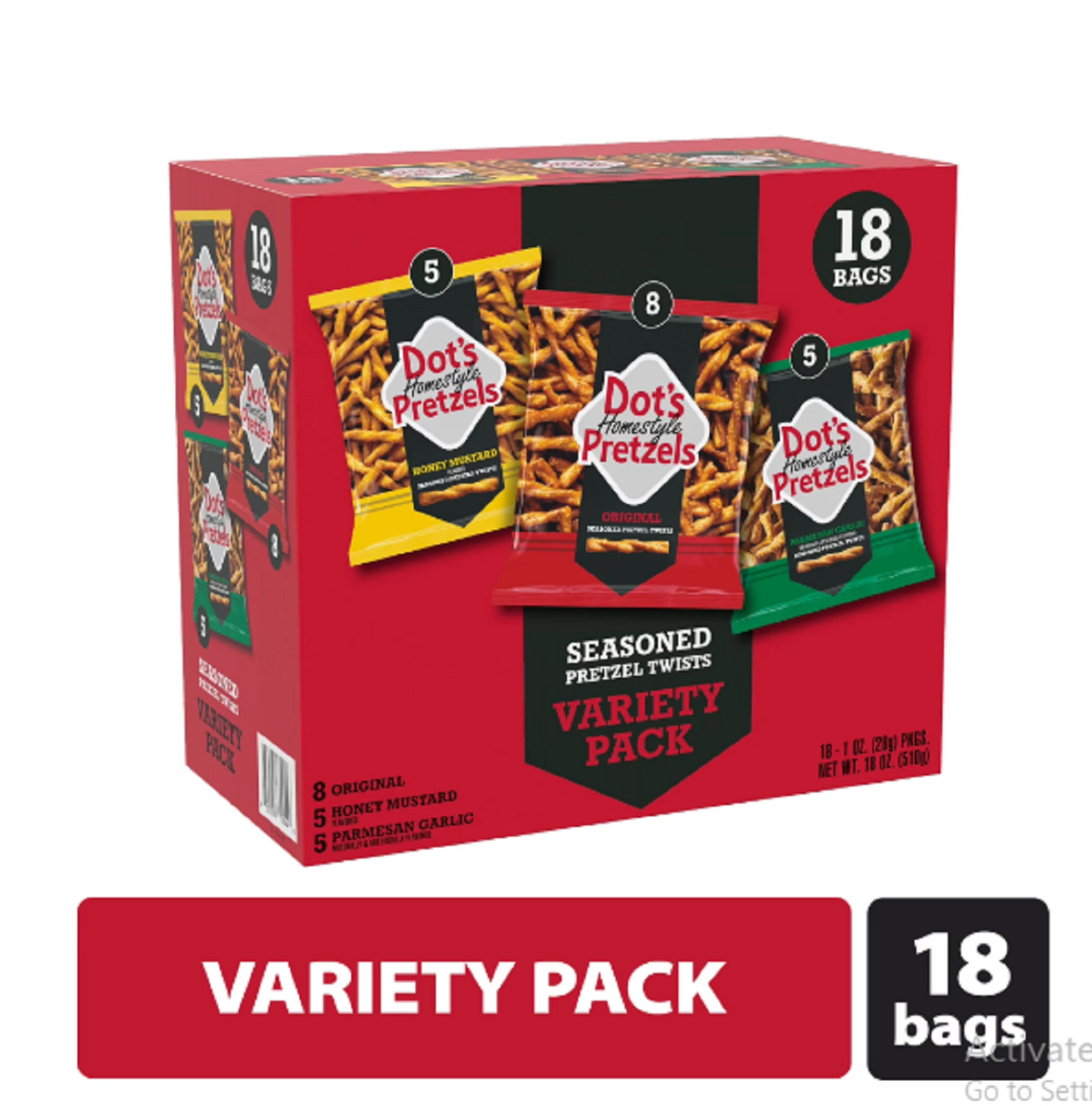 Dot's Pretzels Snack Variety Pack, 18 Count.