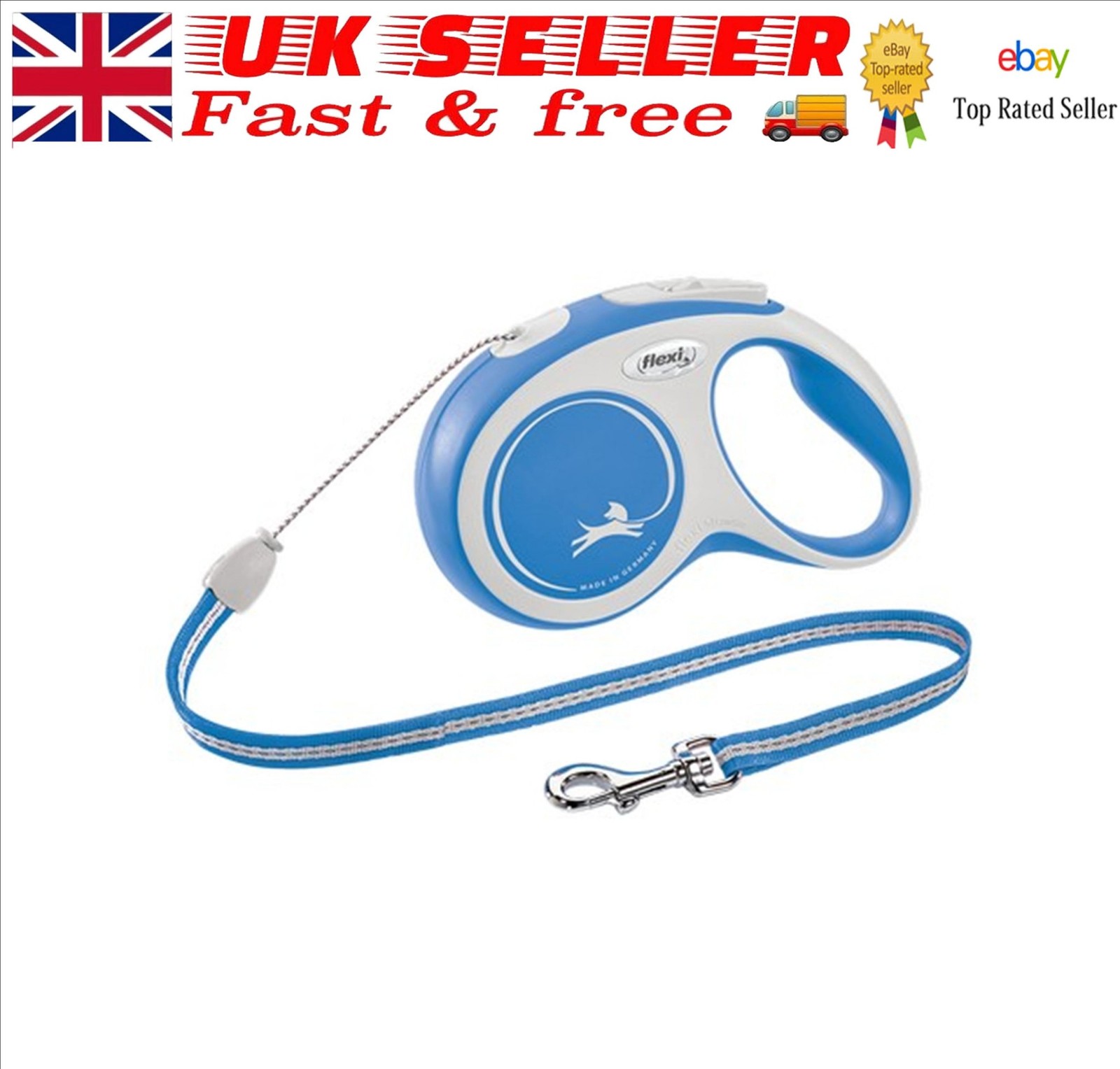 Flexi Dog Lead Retractable - Comfort Tape Extending Puppy Leash Blue Small  NEW