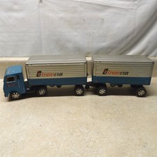 Vintage TC Transcon Lines Tin Friction Tractor  Twin Trailers, Hong Kong