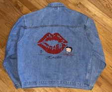 Vintage 90  s Betty Boop Glitter Lips Denim Jacket Diamond Dust Sz. L