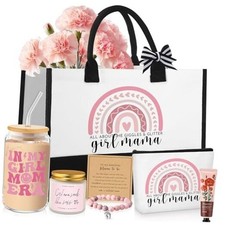7 Sets Gifts for New Mom Gifts Tote Bag Makeup Bag Candle Bracelet Cup Girl Mom