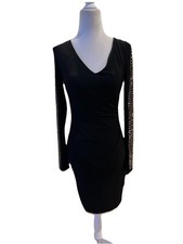 Guess Women's Beautiful V-Neck Body Con Medi Black DressSize 2 Studded