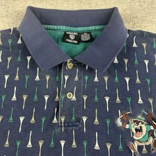Vintage Warner Bros. Studio Tasmanian Devil Navy Cotton Golf Polo Shirt Size XXL