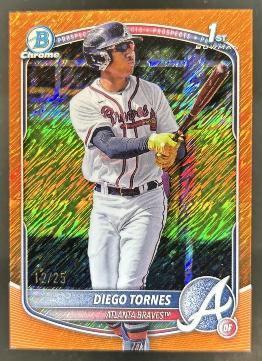 2025 Bowman Chrome Diego Tornes Orange Shimmer Refractor 1st #/25 Braves