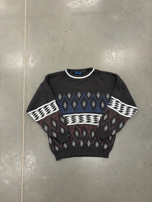 Vintage TownCraft Knit Pullover Sweater Brown Geometric Pattern Men’s Sz Large T