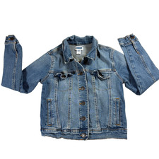 Old Navy Denim Jacket Girls L 10-12 Vintage 90s Blue Jean Trucker Retro Y2K Cool