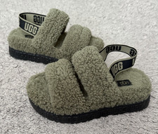 UGG Women's Oh Fluffita 1120876 Olive Green Sheepskin Slingback Slippers Sz US 6