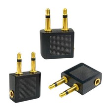 BlingKingdom 3 PCS Airplane Flight Headphone Adapter, Dual 3.5mm Male Black