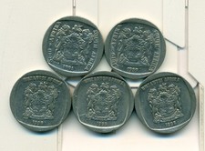 5 DIFFERENT 2 RAND COINS from SOUTH AFRICA (1989, 1991, 1996, 1998 & 1999)