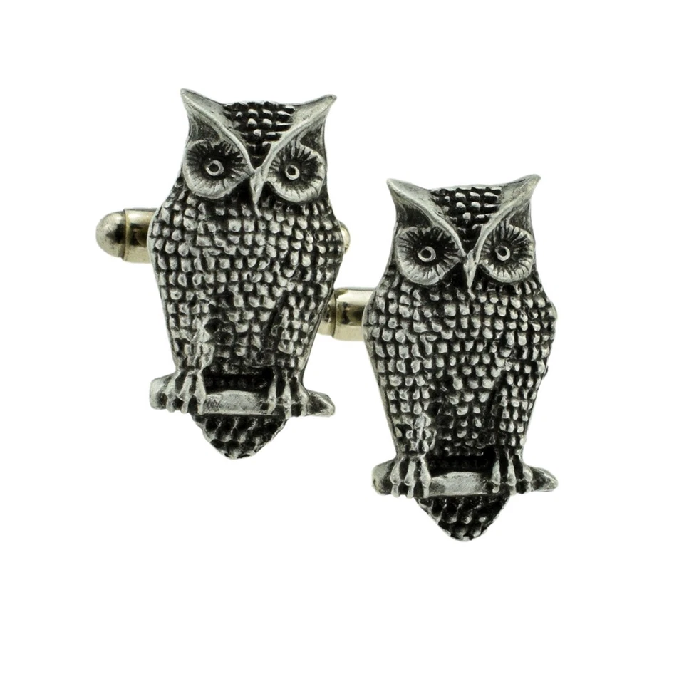 Owl bird Pewter Cufflinks In Case, can be Engraved Personalised� XDHCL1125 — 第 2/3 张图片