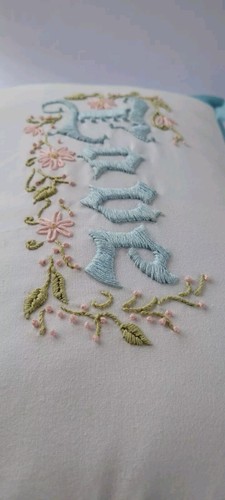 Hand Embroidered Boho Shabby Chic Cottage Pastels Love Throw Decor Pillow 11x16" - Picture 5 of 6