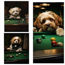 Set Of 3 x Man Cave Dogs Playing Pool Table Metal Signs Plaques 30 x 20cm. NEW