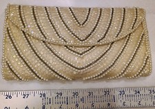 Bon Soir Vintage Purse White Clutch Hand Made Japan with Italian Beads