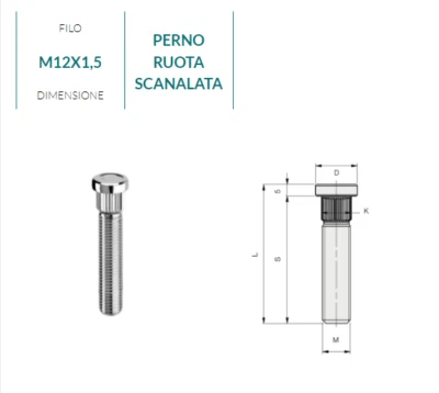 IGP S107 COLONNETTA MOZZO OEM M12 x 1,5 x 42 MITSUBISHI PAJERO SPACE GEAR STAR WAGON