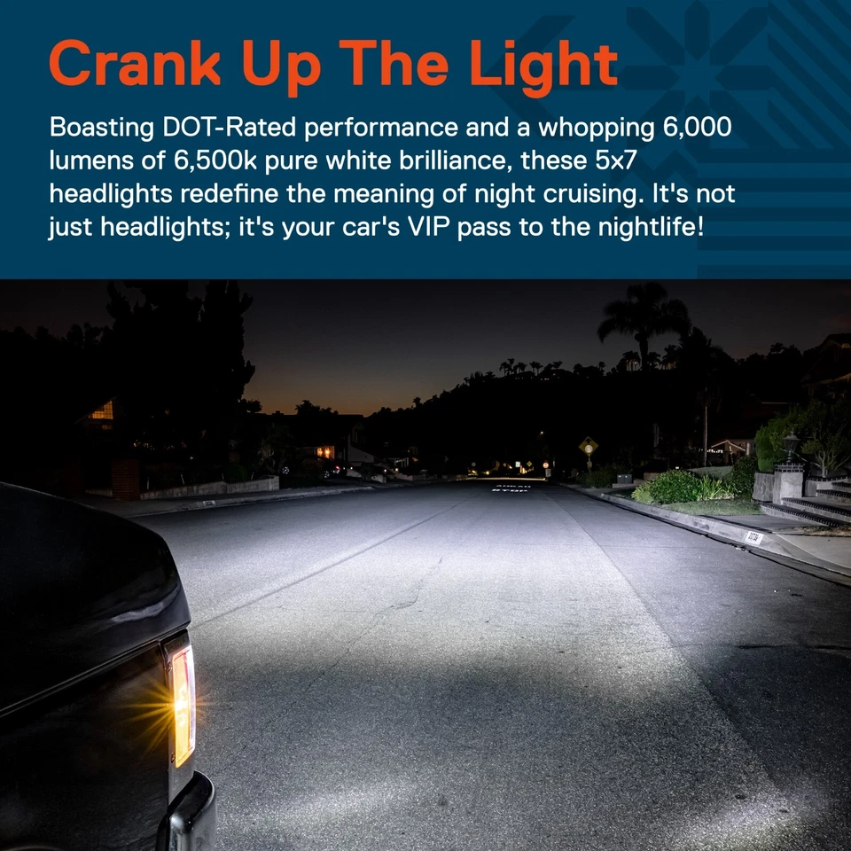 Black 5x7 7x6 High Low Beam LED Headlight Pair w/ DRL for Jeep YJ XJ Nissan D21 - Image 2 of 4