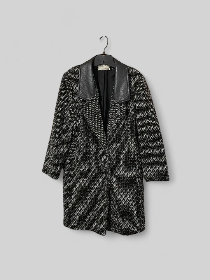 Gabardina de tweed Annie Rose de colección ribete de cuero chaqueta oscura academia preppy 7/8 Foto 2 de 4