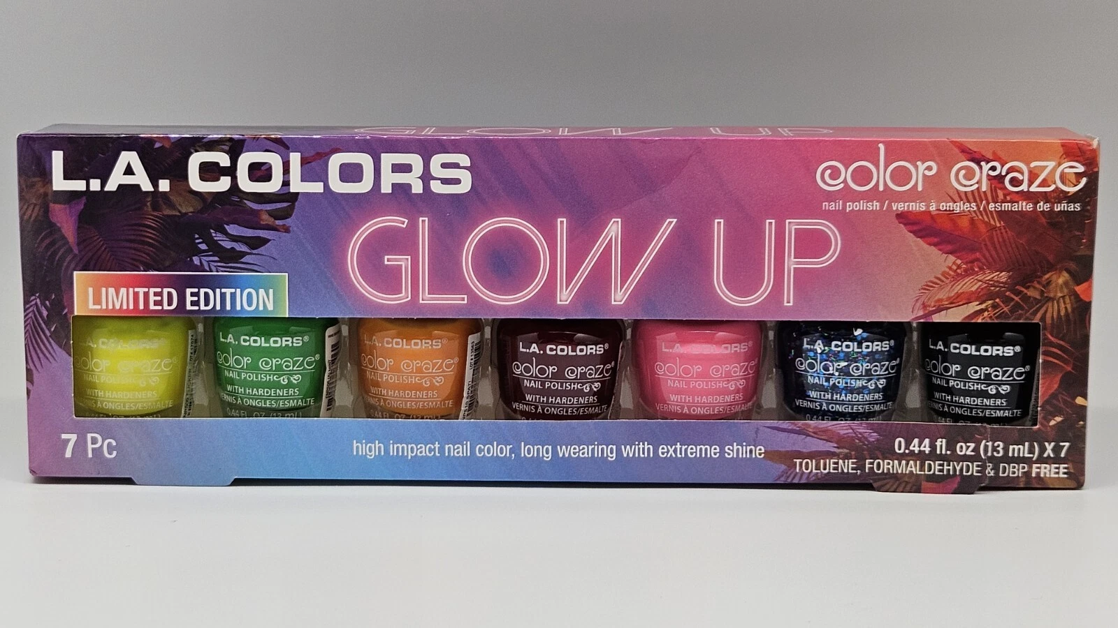 7 PC LA COLORS Color Craze Glow Up Nail Polish Hi Impact Long Wear Extreme Shine