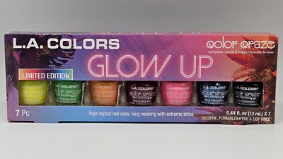 7 PC LA COLORS Color Craze Glow Up Nail Polish Hi Impact Long Wear Extreme Shine