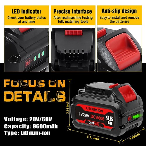 1 ~ 3 x For DEWALT DCB612 Li-ion Battery 9.6AH/12.0AH Capacity 20V / 60V MAX - Picture 8 of 19
