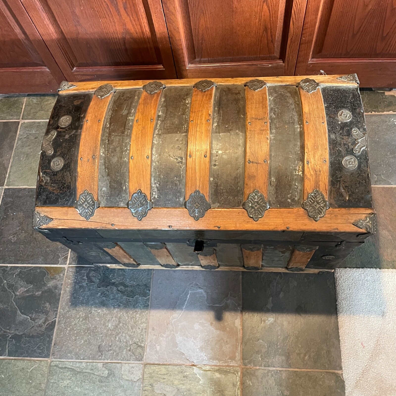 Dome Top 32" Antique Steamer Trunk Pirate Chest 1880's