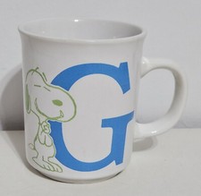 Snoopy 1958 Mug Letter "G" Alphabet Monogram Coffee Cup Peanuts White Blue Green