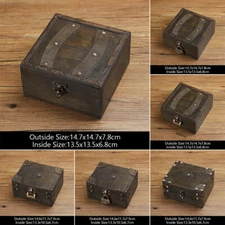 Wood Organizer ID Card Jewelry Storage Box with Lock Pirate Treasure Box Fashion