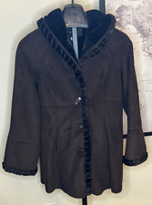 Women s M Brown Heavy Coat Faux Suede Teddy Bear Faux Fur Lined Good Super Warm