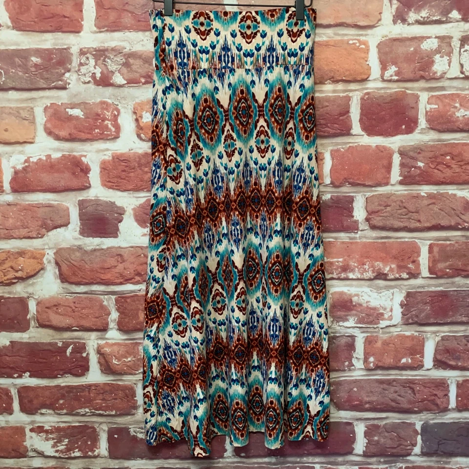 Falda Loveappela Mujer Pequeña Azul Marrón Boho Abstracta Pull On Foto 2 de 4