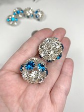 Rhinestone Ball Bead Round 25mm dia Blue Clear Crystal European Bead Blue 2 pc
