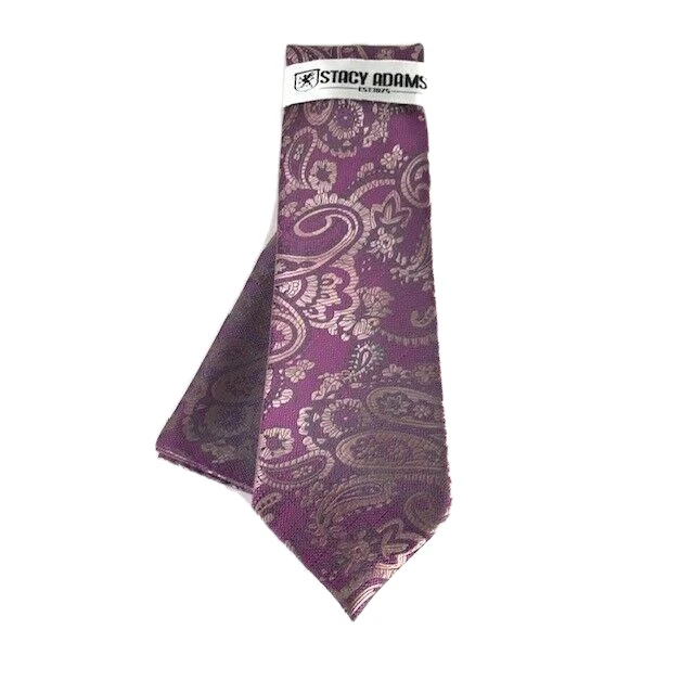 Stacy Adams Men's Tie Hanky Set Pink N Rose Beige Paisley Microfiber 3.5" Wide - Image 3 of 3