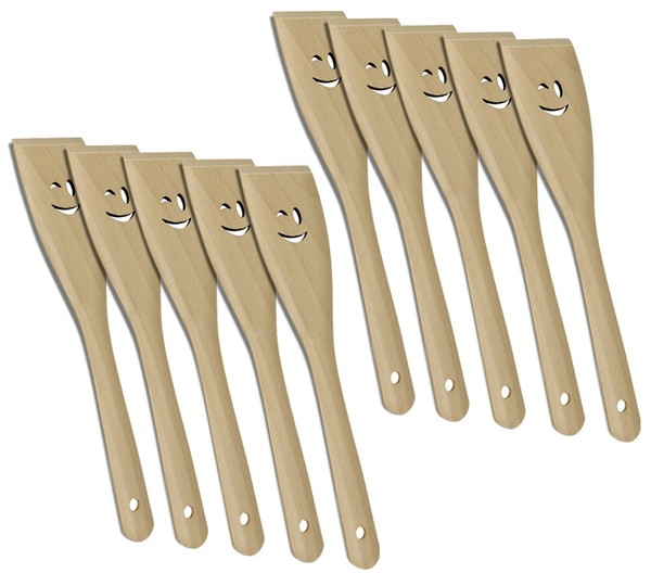 10Er Set Metaltex 570306010 Pfannenwender Smiley Aus Buchenholz Mit Smiley-Au...-image