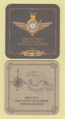 Werbe - Bierdeckel , Coaster , MORALTPARK Bad Tölz und STEGHOUSE Gstad #262#
