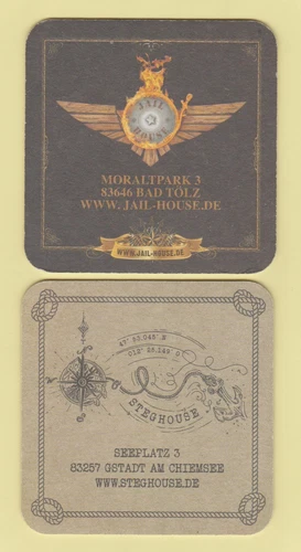 Advertising beer mat, coaster, MORALTPARK Bad Tölz and STEGHOUSE Gstad #262#