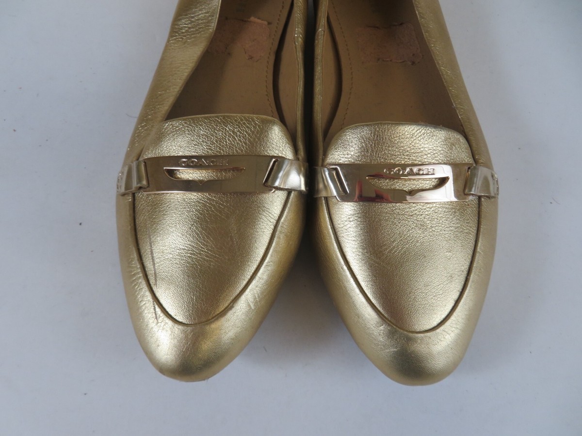 Coach Ruthie Womens 7.5 Gold Leather Almond Toe Slip-On