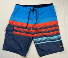 O'Neill Men's Board Shorts Blue Striped Drawstring Swim Trunks Size 34