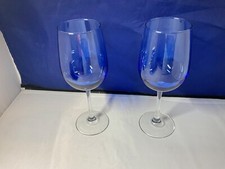 2 Cobalt Blue Wine Glasses w/Clear Stem & Foo...