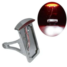 Chrome Motorcycle Side Mount License Plate Bracket Tail Brake Light For Harley