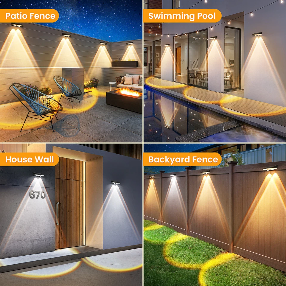 Luces LED de energía solar para valla cubierta puerta pared escalera exterior jardín decoración lámpara Foto 3 de 4