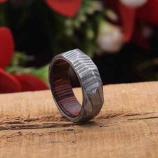 Damascus steel ring width 8mm custom handmade