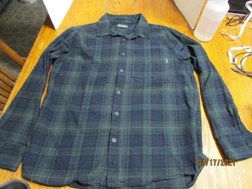 EDDIE BAUER MENS PLAID FLANNEL SHIRT GREEN BLUE SIZE L