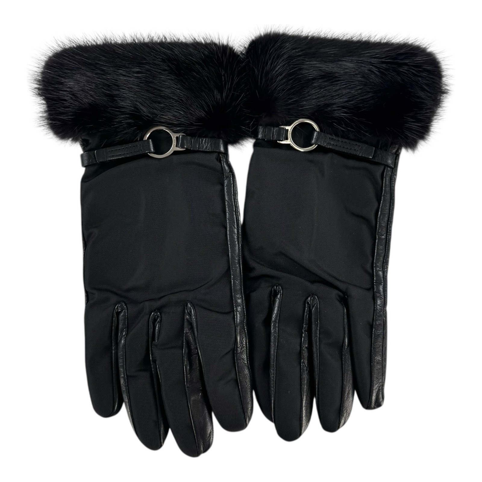 Prada Black Nylon & Mink Fur Gloves