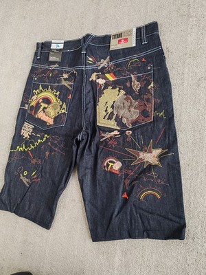 Titan Baggy Jeans Shorts - Bestickt Hip Hop Old School 90s - Y2K W46 Neu