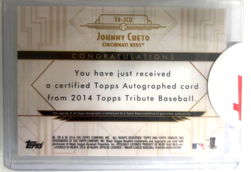 2014 Topps Tribute Johnny Cueto #TA-JCU Autógrafos 10/99 Reds Topps Redemption Foto 2 de 2