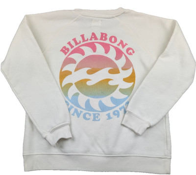 Billabong Sweatshirt Girls Medium White Fleece Lined Graphic Print Surf Skate