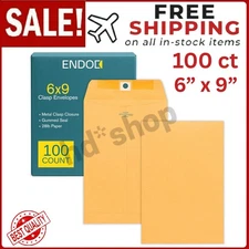 100 Pcs CLASP ENVELOPES 6x9 28lb Kraft Shipping Mailing Gummed Business Manila