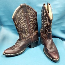 Old West Burgundy Dark Brown Stitched Leather Cowboy Boots Boys Youth Unsized