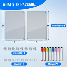 2 Pack 12'' 8'' Acrylic Magnetic Whiteboard for Fridge, Clear Dry Erase Menu ...
